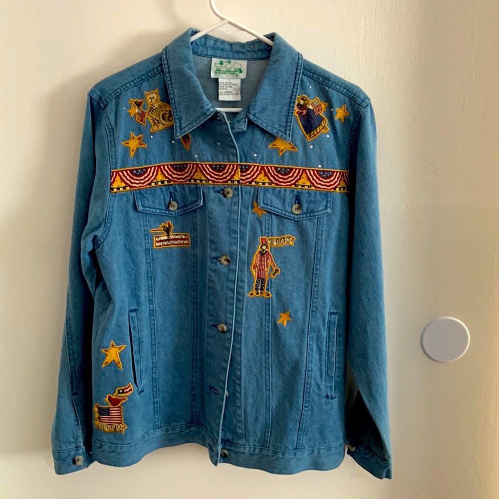 The Quacker Factory Vintage Americana Patriotic Angel Jean Jacket. Small.